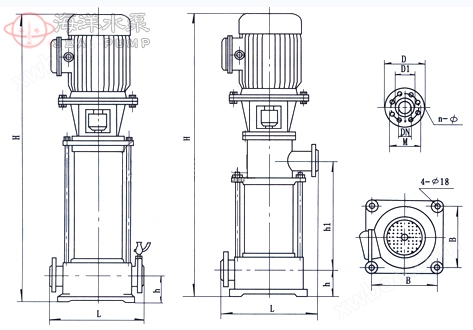 GDL立式清水管道多级泵安装尺寸