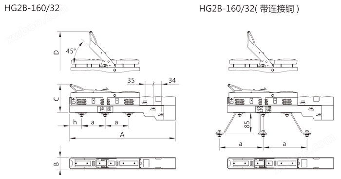 HG2B系列条形熔断器式隔离开关外形尺寸